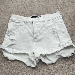 Express High Rise White Distressed Jean Shorts
